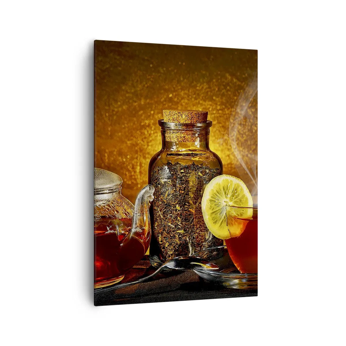 Quadro su tela - Stampe su Tela - Tè in una brocca di vetro con limone e tè sfuso - 70x100cm - Nello stile dei maestri olandesi - Decorazione murale moderna per soggiorno e camera da letto ARTTOR