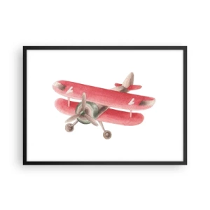 Poster in cornice nera - Aereo retrò rosso su sfondo bianco - 70x50cm - Pronto a volare alto - Decorazione murale moderna per soggiorno e camera da letto ARTTOR