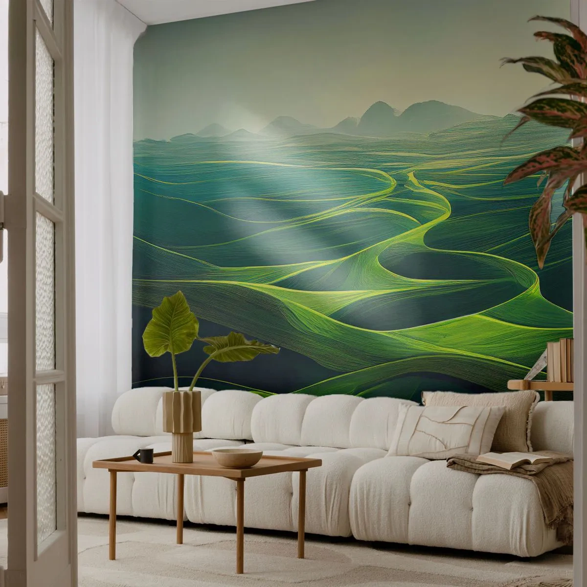 Fotomurali Premium Sand - Nelle valli verdi - Paesaggio, Prato, Valli - 300x210 cm