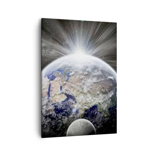 Quadro su tela - Stampe su Tela - Terra e Luna illuminate dal bagliore dello spazio - 50x70cm - In pieno splendore - Decorazione murale moderna per soggiorno e camera da letto ARTTOR