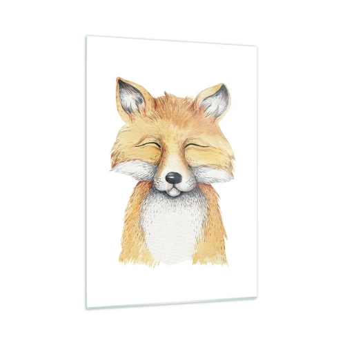 Quadro su vetro - Una simpatica volpe con gli occhi chiusi su uno sfondo bianco - 50x70cm - Umore da volpe - Decorazione murale moderna per soggiorno e camera da letto ARTTOR