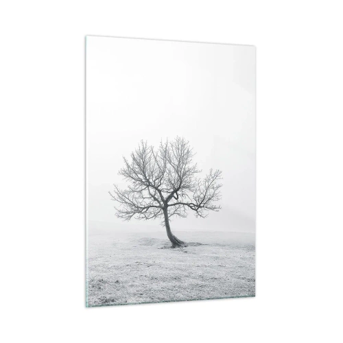 Quadro su vetro - Un albero solitario contro la nebbia in una composizione monocromatica - 50x70cm - Contro il nulla - Decorazione murale moderna per soggiorno e camera da letto ARTTOR
