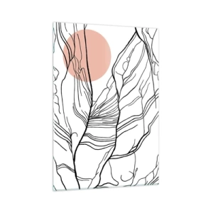 Quadro su vetro - Linee ombrose di rami con un sole beige - 50x70cm - Nella rete dei rami - Decorazione murale moderna per soggiorno e camera da letto ARTTOR