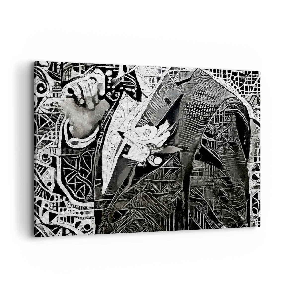 Quadro su tela - Stampe su Tela - Elegante astrazione di un uomo in abito in bianco e nero - 100x70cm - Solo in apparenza un uomo grigio - Decorazione murale moderna per soggiorno e camera da letto ARTTOR