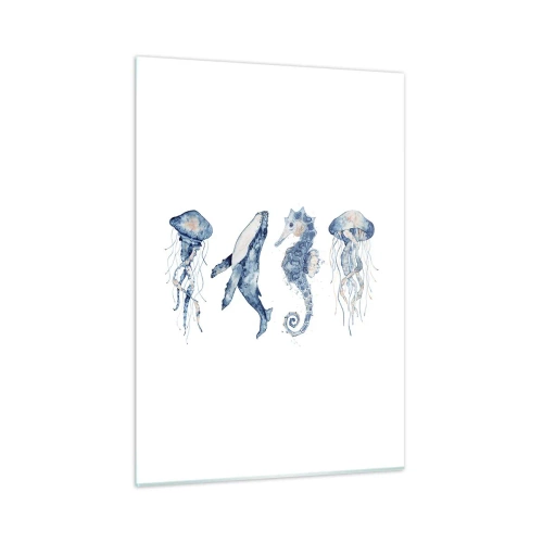 Quadro su vetro - Creature marine in un delicato stile acquerello - 50x70cm - Meraviglie del mare - Decorazione murale moderna per soggiorno e camera da letto ARTTOR