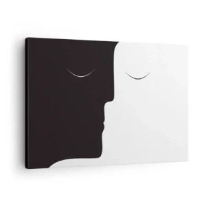 Quadro su tela - Stampe su Tela - Una silhouette minimalista di due volti in colori contrastanti. - 70x50cm - Unità degli opposti - Decorazione murale moderna per soggiorno e camera da letto ARTTOR