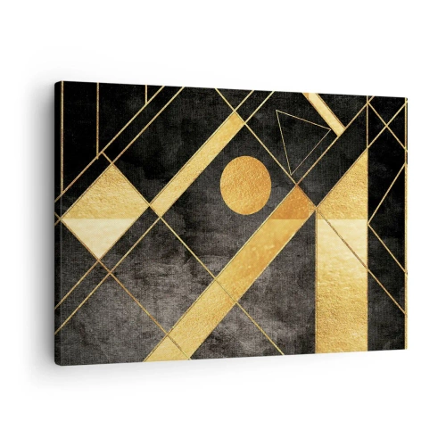 Quadro su tela - Stampe su Tela - Forme geometriche nei toni dell'oro e del nero - 70x50cm - Sole del deserto - Decorazione murale moderna per soggiorno e camera da letto ARTTOR