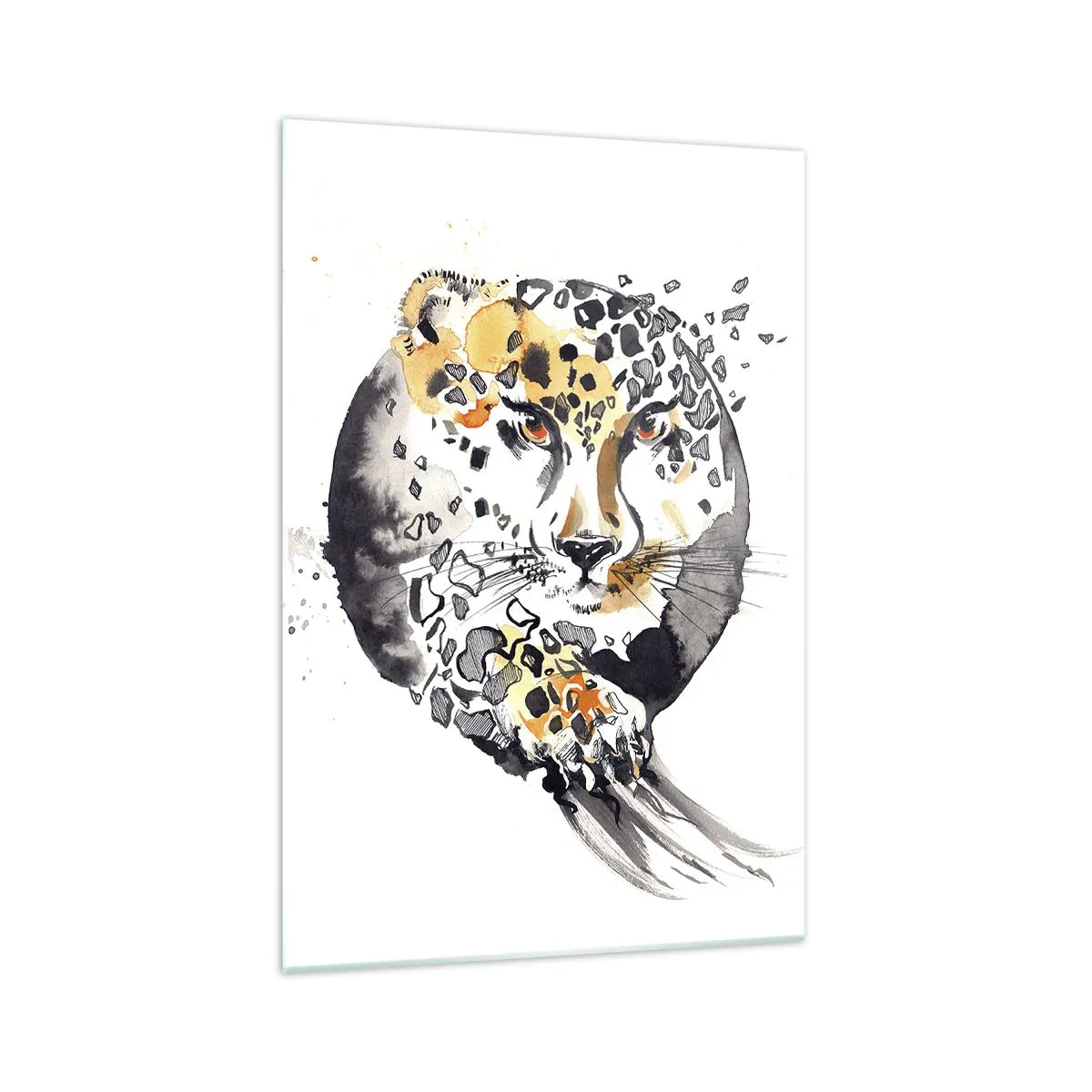 Quadro su vetro - Dipinto artistico ad acquerello con motivo ghepardo - 70x100cm - Bellezza predatrice - Decorazione murale moderna per soggiorno e camera da letto ARTTOR