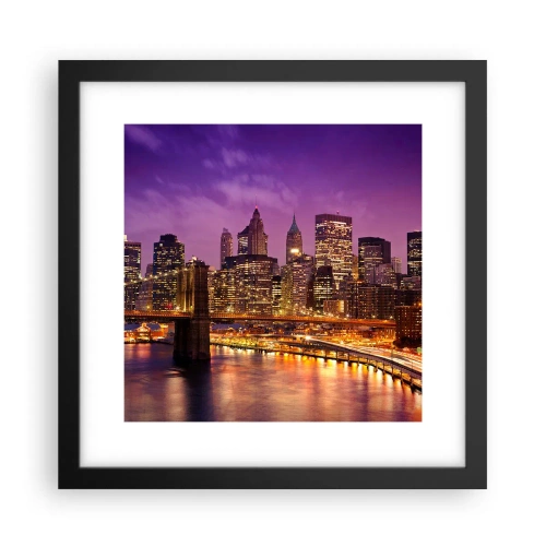 Poster in cornice nera - Manhattan in viola e oro - 30x30 cm