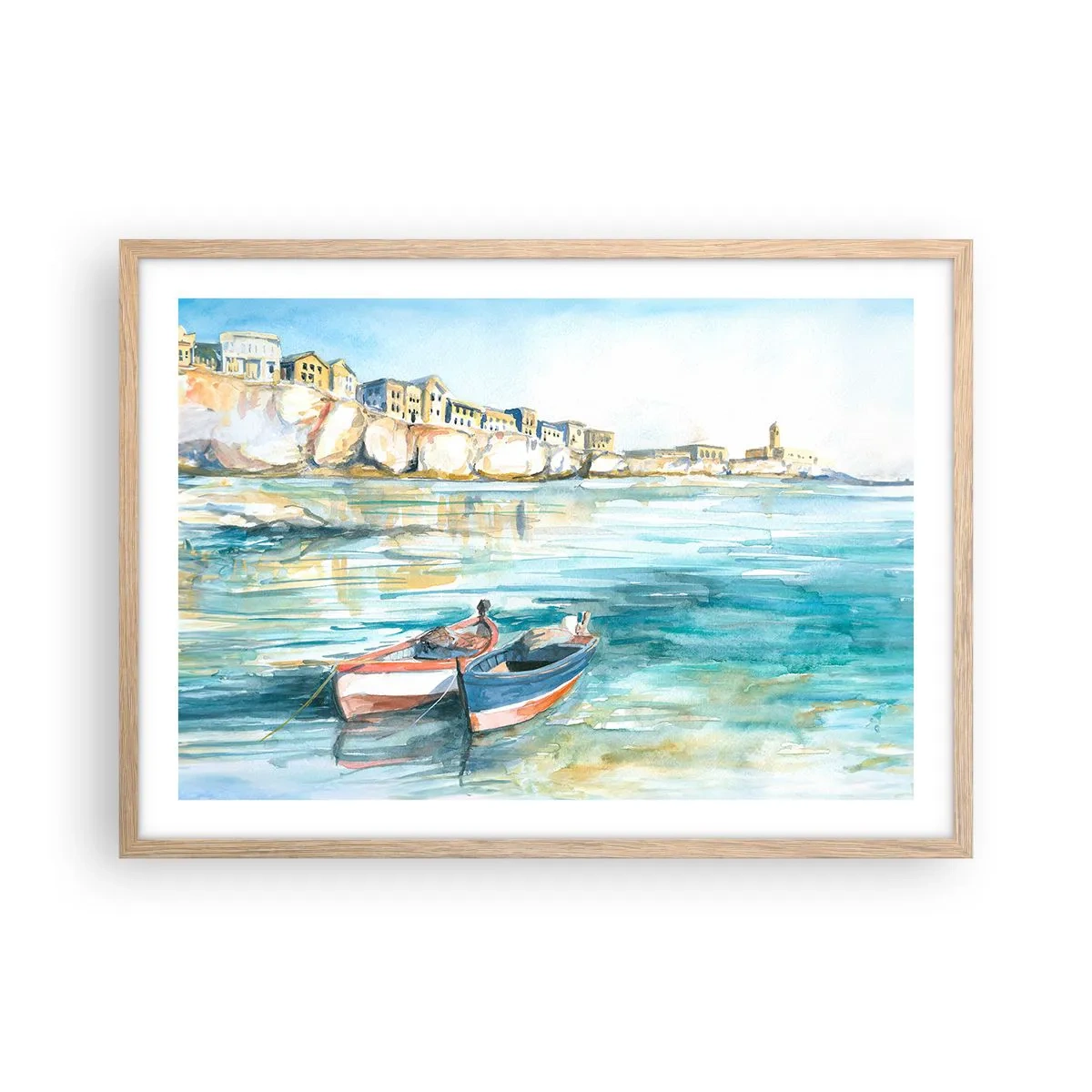 Poster in cornice rovere chiaro - Paesaggio in azzurro - 70x50 cm