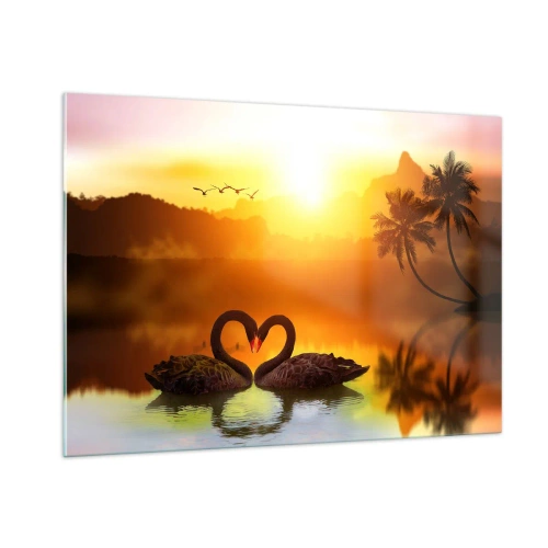 Quadro su vetro - Cigni neri sul lago al tramonto - 100x70cm - Tutto in coppia - Decorazione murale moderna per soggiorno e camera da letto ARTTOR