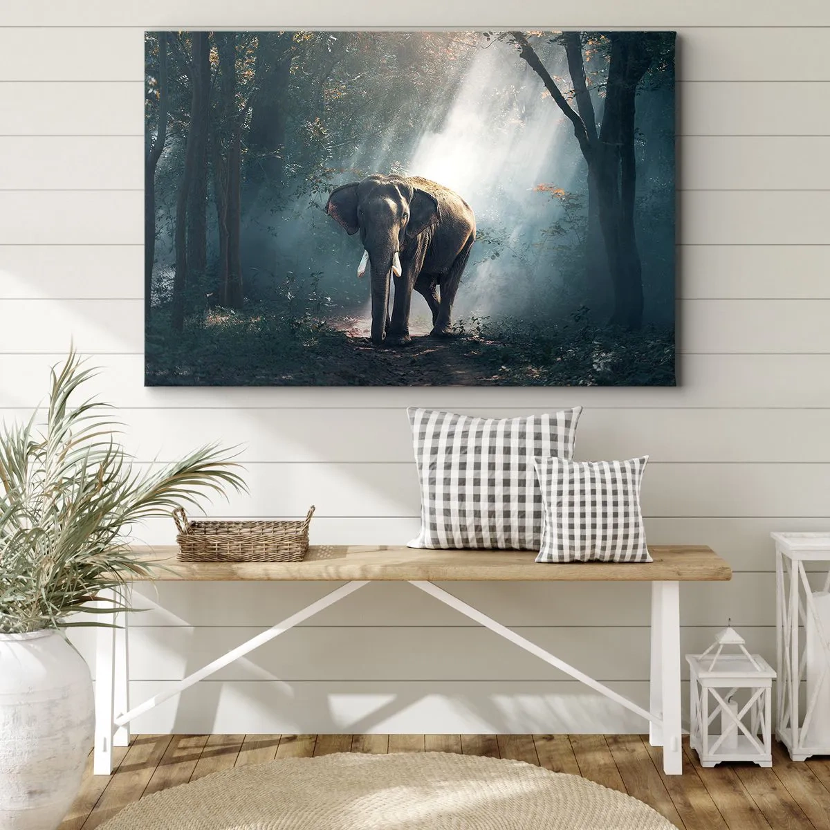 Quadro su tela - Stampe su Tela - Elefante nella luce della foresta - 120x80cm - Tranquilla passeggiata - Decorazione murale moderna per soggiorno e camera da letto ARTTOR