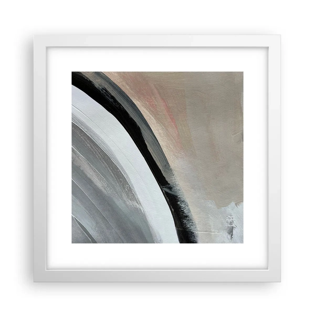 Poster in cornice bianca - Composizione: arco di nero e grigio - 30x30 cm