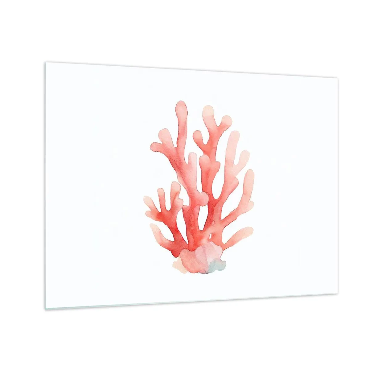 Quadro su vetro - Acquerello corallo rosa su sfondo bianco - 70x50cm - Corallo color corallo - Decorazione murale moderna per soggiorno e camera da letto ARTTOR