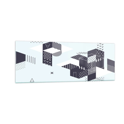 Quadro su vetro - Grafica geometrica moderna nei toni del bianco e del blu navy - 140x50cm - La matematica nell'anima - Decorazione murale moderna per soggiorno e camera da letto ARTTOR