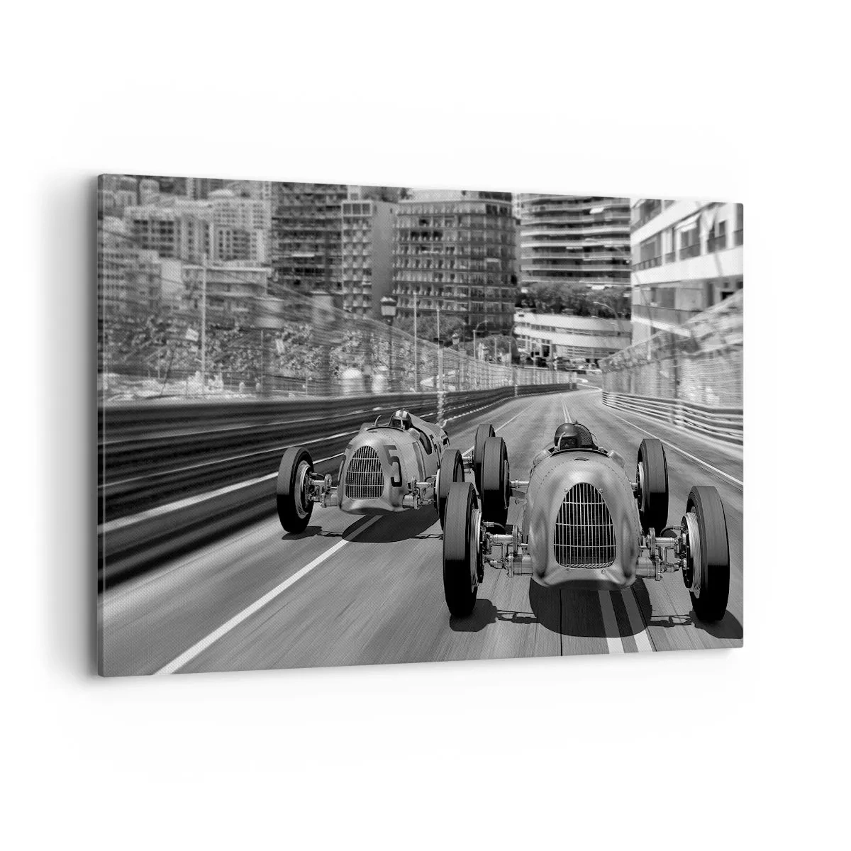 Quadro su tela - Stampe su Tela - Scena di gara automobilistica retrò monocromatica - 120x80cm - Tanto tempo fa a Montecarlo - Decorazione murale moderna per soggiorno e camera da letto ARTTOR