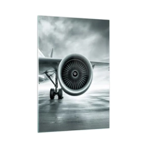 Quadro su vetro - Il motore a reazione di un aereo sulla pista - 70x100cm - C'è la forza! - Decorazione murale moderna per soggiorno e camera da letto ARTTOR