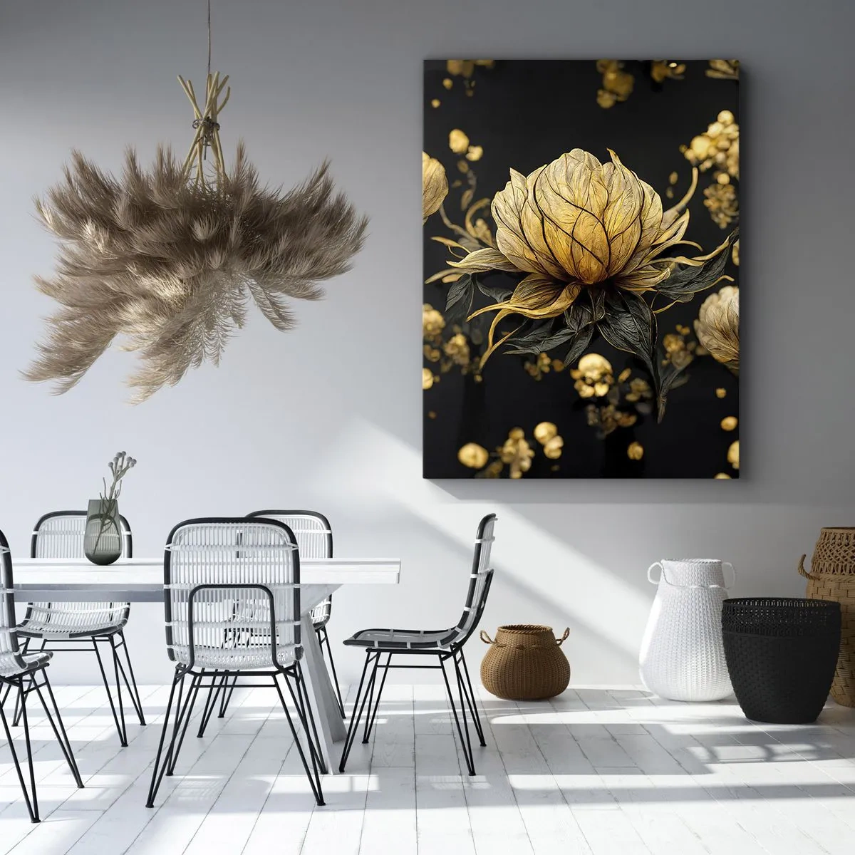 Quadro su tela - Stampe su Tela - Fiore dorato su sfondo scuro - 50x70cm - Delicata fragilità - Decorazione murale moderna per soggiorno e camera da letto ARTTOR