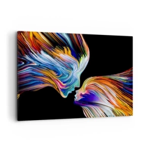 Quadro su tela - Stampe su Tela - Sagome colorate di volti in flussi dinamici su uno sfondo nero - 120x80cm - Fusione di energia e luce - Decorazione murale moderna per soggiorno e camera da letto ARTTOR