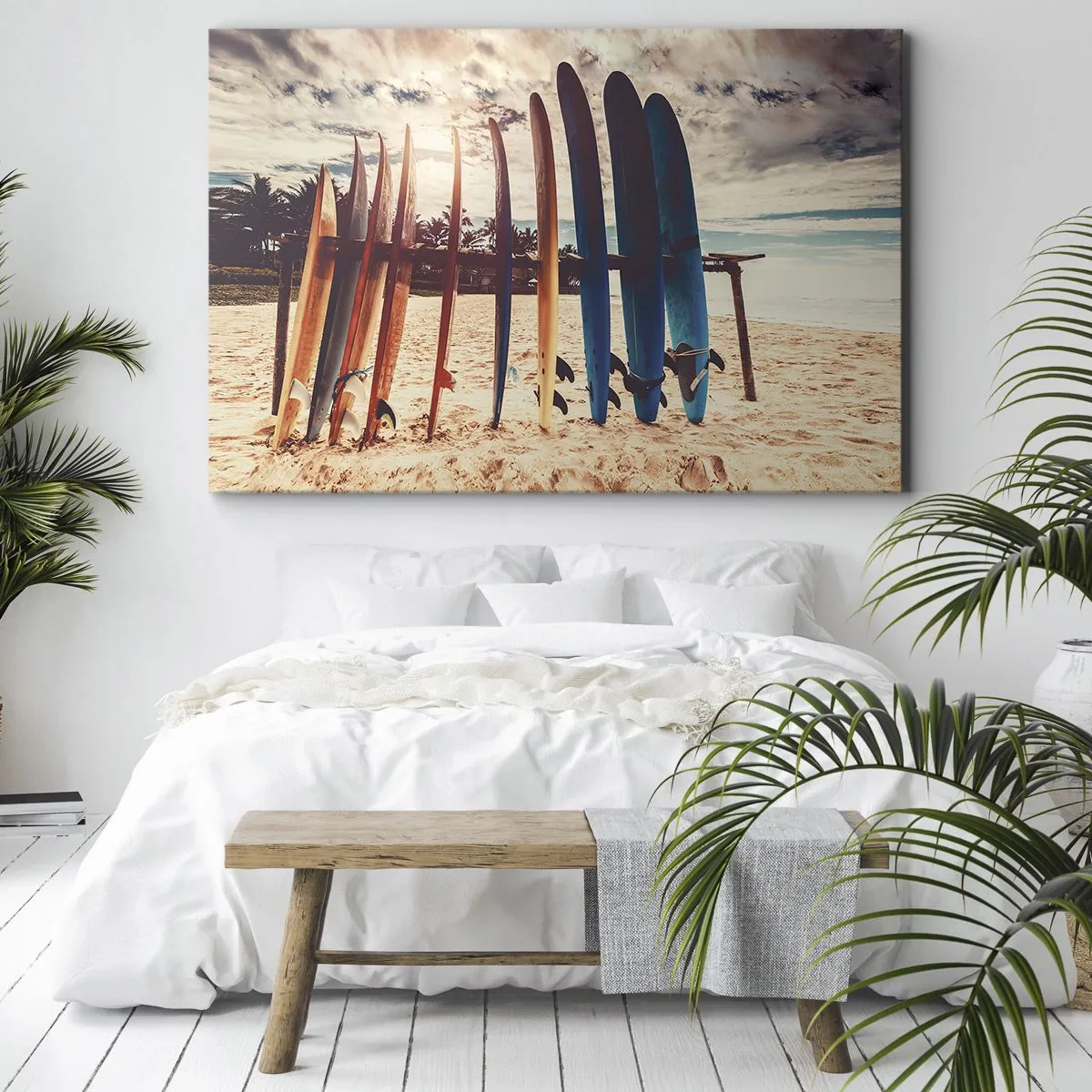Quadro su tela - Stampe su Tela - Tavole da surf sulla spiaggia al tramonto - 120x80cm - Buonanotte, a domani - Decorazione murale moderna per soggiorno e camera da letto ARTTOR
