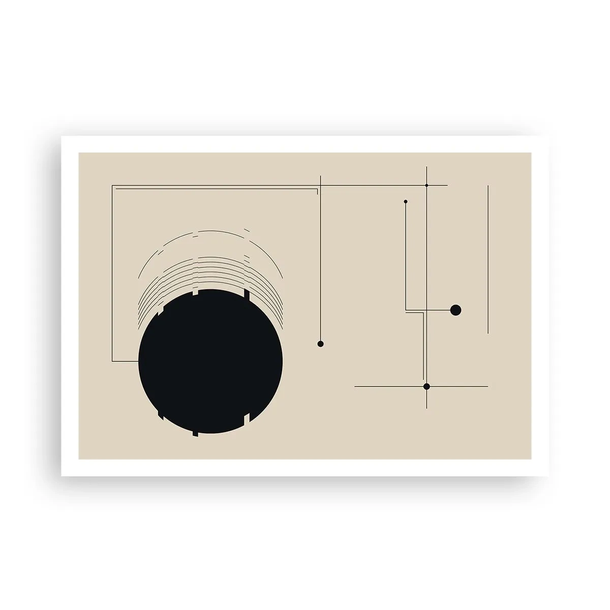 Poster - Linee geometriche nere e un cerchio su uno sfondo beige - 100x70cm - Composizione elastica e dinamica - Decorazione murale moderna per soggiorno e camera da letto ARTTOR