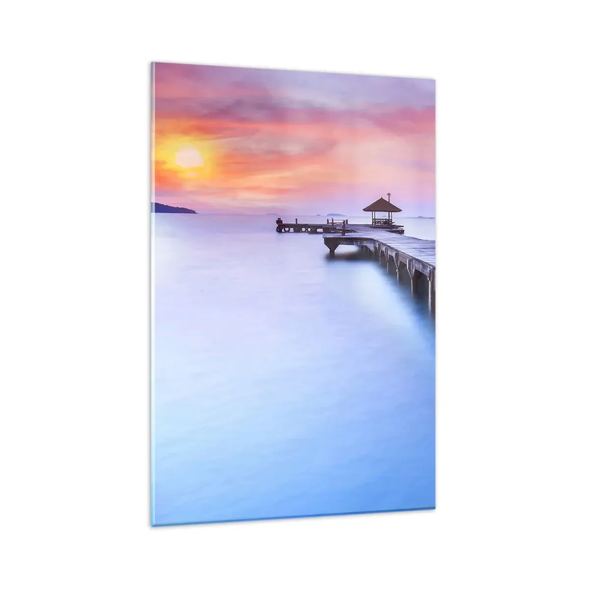 Quadro su vetro - Molo di legno che conduce all'acqua durante il tramonto - 80x120cm - Un mare di pace fino all'orizzonte - Decorazione murale moderna per soggiorno e camera da letto ARTTOR
