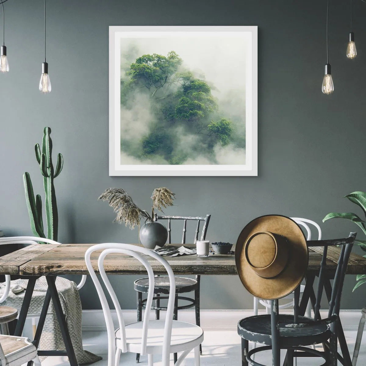 Poster in cornice bianca - Avvolti dalla nebbia - 40x40 cm