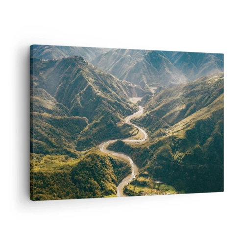 Quadro su tela - Stampe su Tela - Un paesaggio montano con una strada tortuosa tra verdi colline - 70x50cm - Direttamente dal cuore dei monti - Decorazione murale moderna per soggiorno e camera da letto ARTTOR