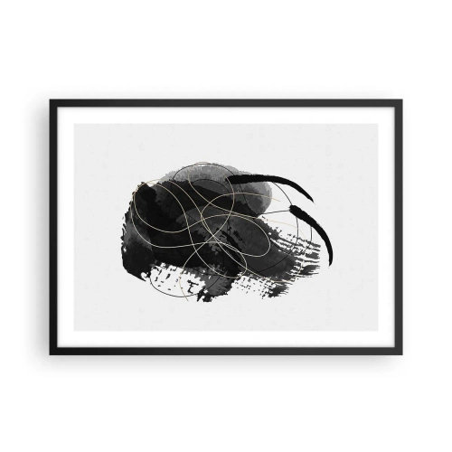 Poster in cornice nera - Astrazione in nero e oro su sfondo bianco - 70x50cm - Nato dal nero - Decorazione murale moderna per soggiorno e camera da letto ARTTOR