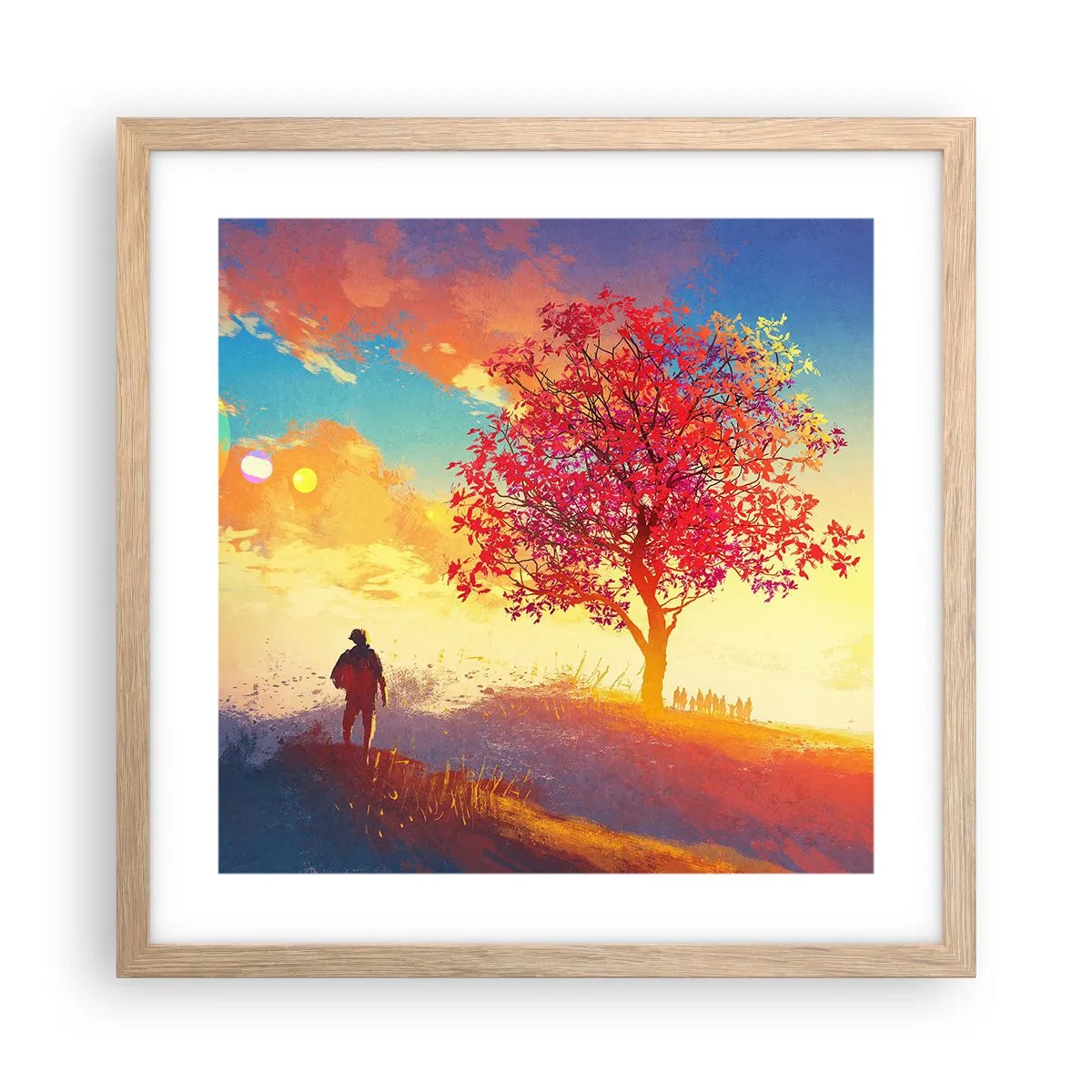 Poster in cornice rovere chiaro - Pellegrino alla meta - 40x40 cm