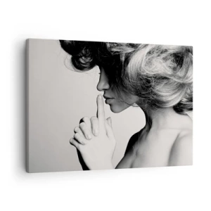 Quadro su tela - Stampe su Tela - Profilo in bianco e nero di una donna che fa un gesto di silenzio - 70x50cm - Ascoltando se stessa - Decorazione murale moderna per soggiorno e camera da letto ARTTOR