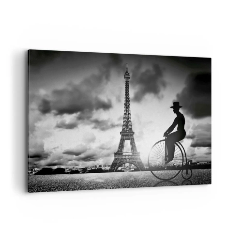Quadro su tela - Stampe su Tela - Immagine in bianco e nero di una bicicletta retrò con la Torre Eiffel sullo sfondo - 120x80cm - Nostalgia della Belle Epoque - Decorazione murale moderna per soggiorno e camera da letto ARTTOR