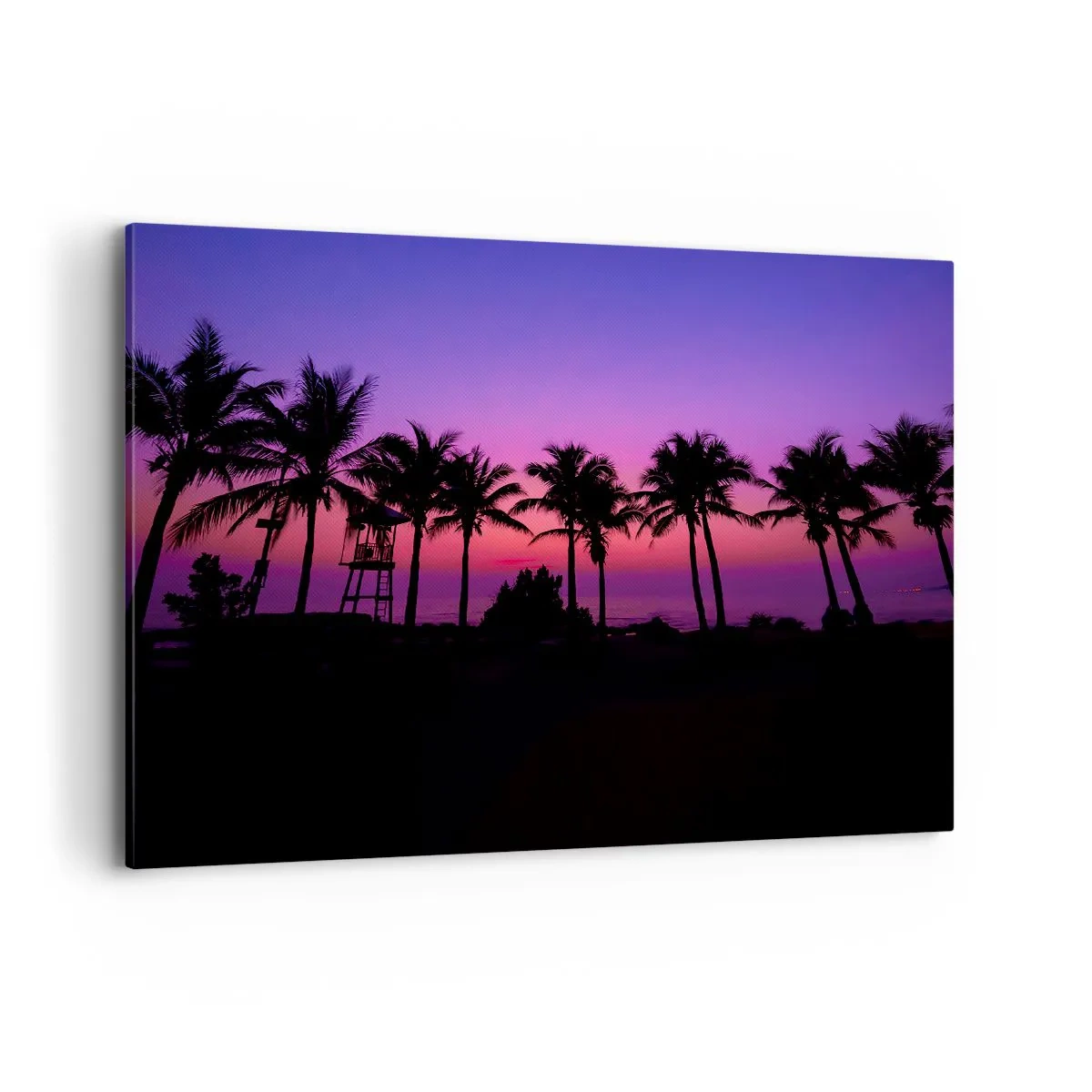 Quadro su tela - Stampe su Tela - Silhouette di palme contro un cielo al tramonto rosa-viola - 100x70cm - Sera sotto le palme - Decorazione murale moderna per soggiorno e camera da letto ARTTOR
