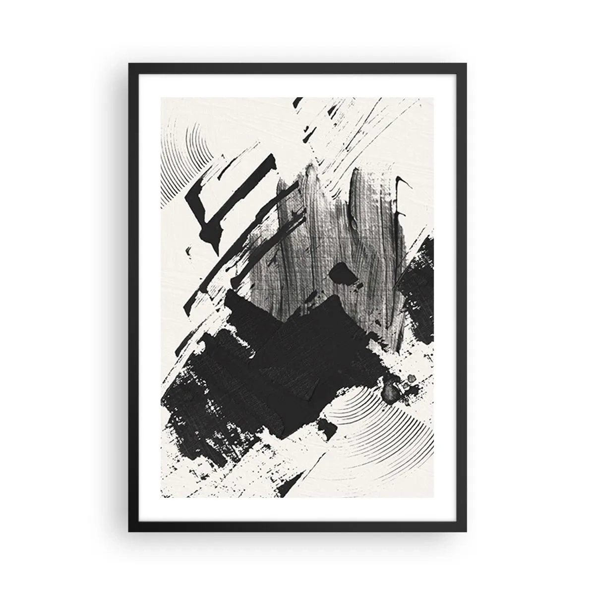 Poster in cornice nera - Pennellate astratte in bianco e nero - 50x70cm - Astrazione: espressione di nero - Decorazione murale moderna per soggiorno e camera da letto ARTTOR