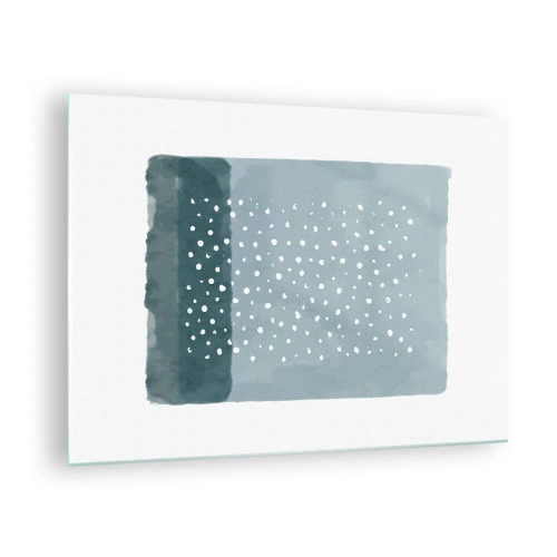 Quadro su vetro - Un dipinto astratto nei toni del blu con puntini bianchi. - 70x50cm - Spuntate nel blu - Decorazione murale moderna per soggiorno e camera da letto ARTTOR