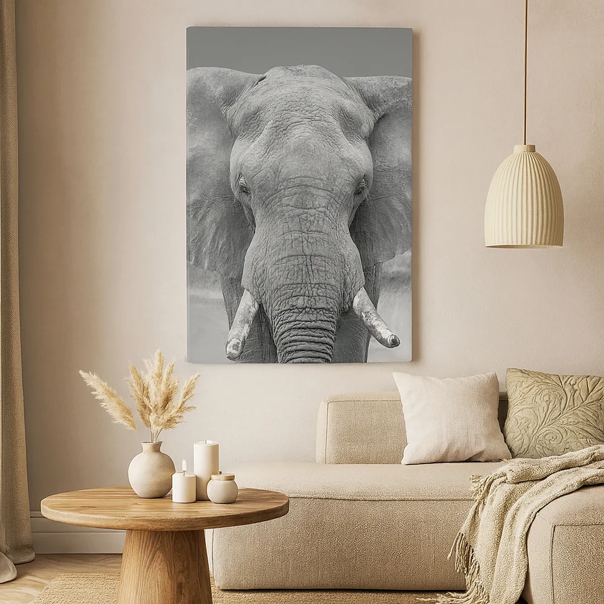 Quadro su tela - Stampe su Tela - Ritratto di un elefante in bianco e nero - 50x70cm - Benvenuti nel mio mondo - Decorazione murale moderna per soggiorno e camera da letto ARTTOR