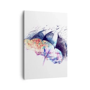 Quadro su tela - Stampe su Tela - Una città colorata nascosta sotto ombrelli astratti - 50x70cm - Passeggiata sotto la pioggia - Decorazione murale moderna per soggiorno e camera da letto ARTTOR