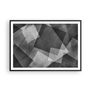 Poster in cornice nera - Astrazione in bianco e nero con forme geometriche - 100x70cm - Simbolo eterno di ordine e durata - Decorazione murale moderna per soggiorno e camera da letto ARTTOR