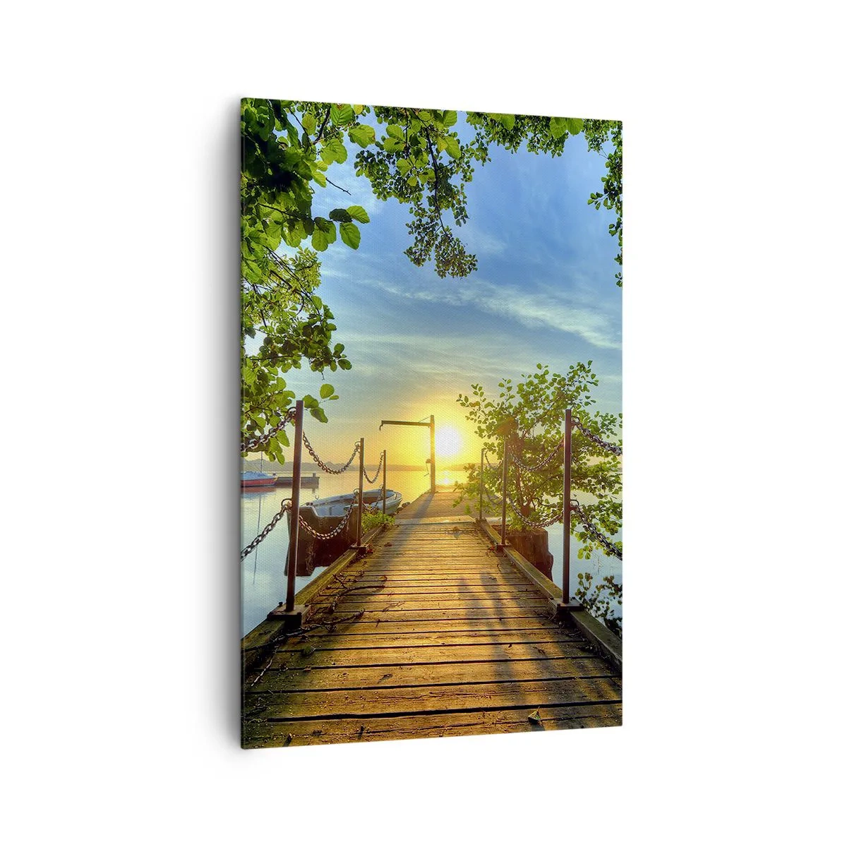 Quadro su tela - Stampe su Tela - Un molo sul lago sotto i raggi del tramonto - 80x120cm - Tramonto sul lago - Decorazione murale moderna per soggiorno e camera da letto ARTTOR