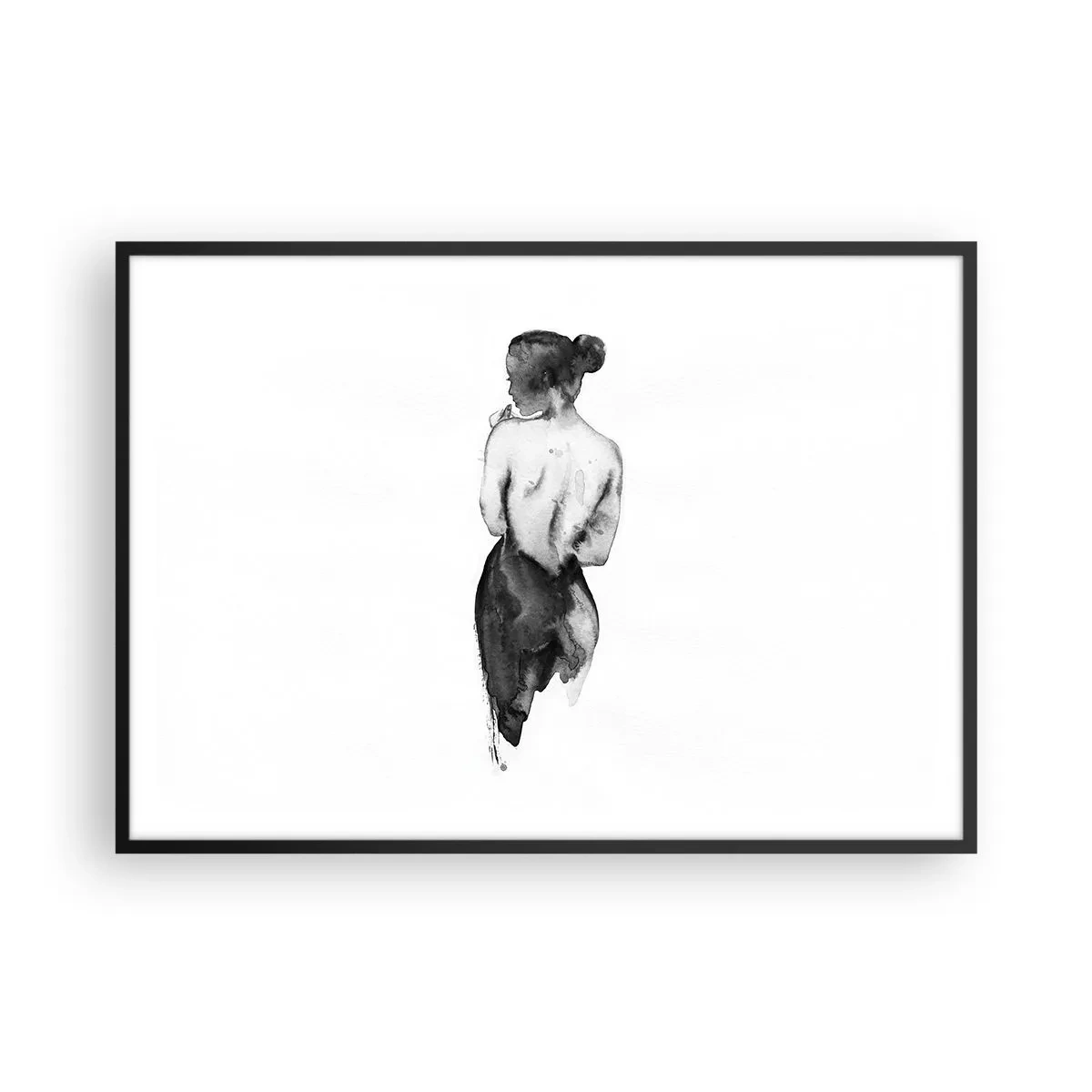 Poster in cornice nera - La figura di una donna catturata in un delicato acquerello - 100x70cm - Accanto a lei il mondo scompare - Decorazione murale moderna per soggiorno e camera da letto ARTTOR