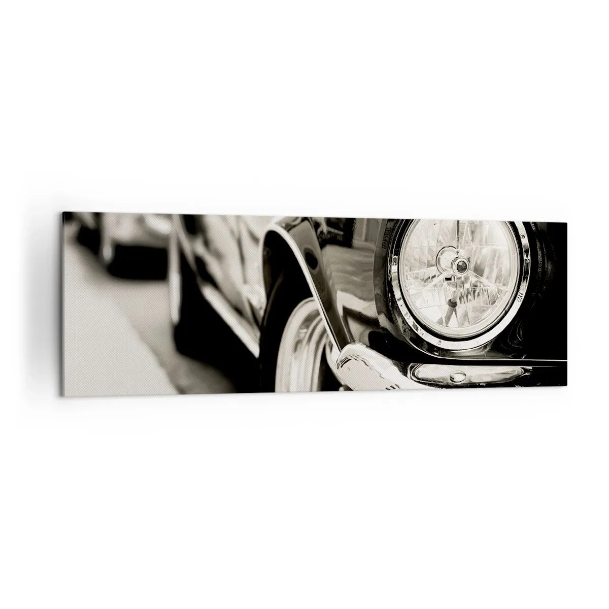 Quadro su tela - Stampe su Tela - Un'iconica auto d'epoca in elegante bianco e nero - 160x50cm - Bellezza intramontabile - Decorazione murale moderna per soggiorno e camera da letto ARTTOR
