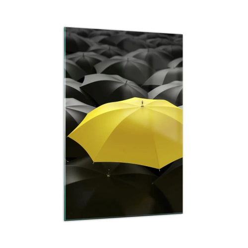 Quadro su vetro - Un ombrello giallo tra ombrelli neri - 70x100cm - Addio tristezza - Decorazione murale moderna per soggiorno e camera da letto ARTTOR