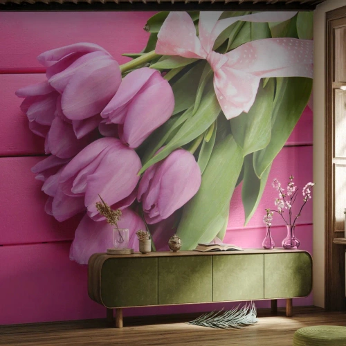 Fotomurali Premium Canvas - Proprio per te - Fiori, Tulipani, Mazzo di fiori - 250x175 cm