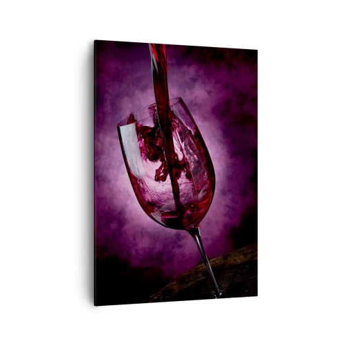 Quadro su tela - Stampe su Tela - Vino rosso versato in un bicchiere su uno sfondo di fumo viola - 70x100cm - Scarlatto? Carminio? No, rubino - Decorazione murale moderna per soggiorno e camera da letto ARTTOR