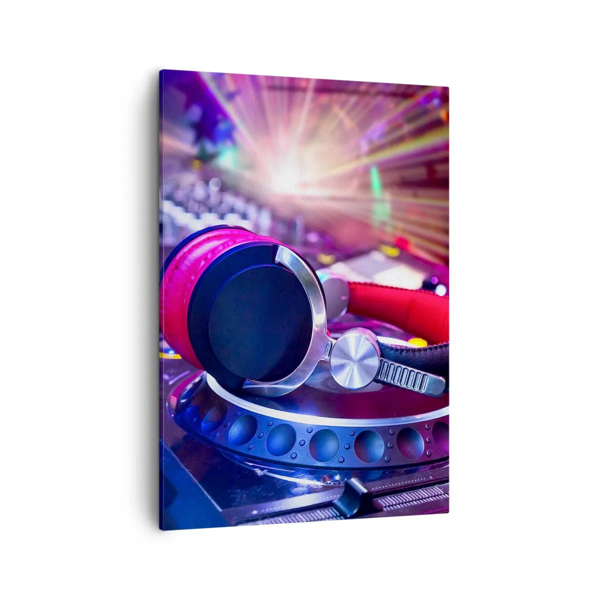 Quadro su tela - Stampe su Tela - Cuffie da DJ su una console illuminata dai riflettori a una festa - 50x70cm - Sarà fantastico - Decorazione murale moderna per soggiorno e camera da letto ARTTOR