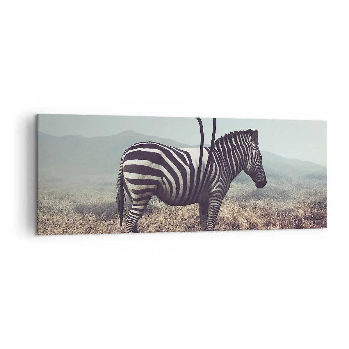 Quadro su tela - Stampe su Tela - Una zebra surreale contro un paesaggio erboso - 140x50cm - Attenzione! Difetto - Decorazione murale moderna per soggiorno e camera da letto ARTTOR