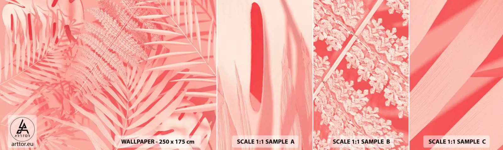 Campione Di Fotomurale Standard Eco - Concetto rosa - Astrazione, Foglia di palma, Grafica - 100x30 cm