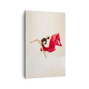 Quadro su tela - Stampe su Tela - Una ballerina dinamica in movimento con un abito nero e tessuto rosso. - 80x120cm - Rosso e nero - Decorazione murale moderna per soggiorno e camera da letto ARTTOR