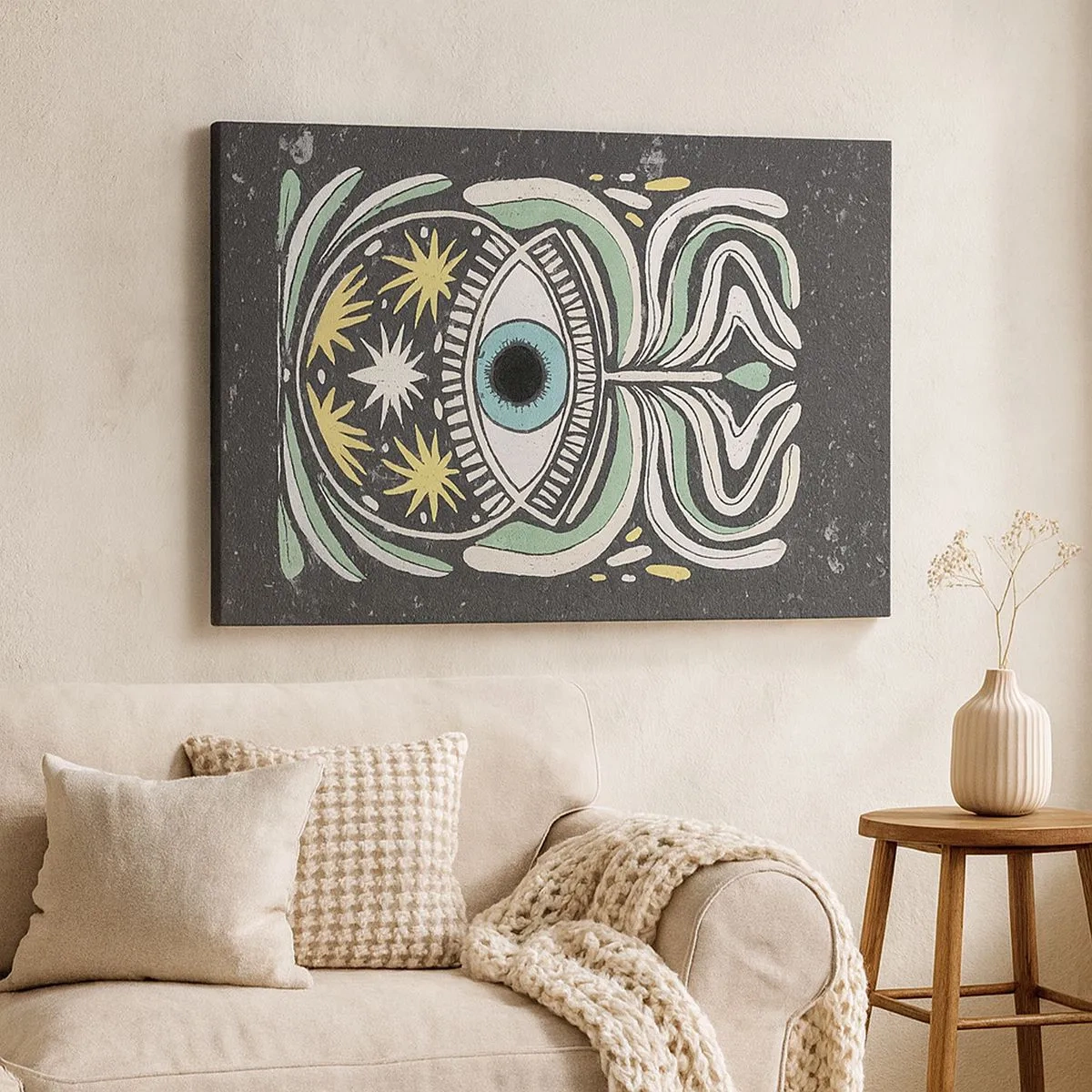 Quadro su tela - Stampe su Tela - Un occhio simbolico circondato da motivi astratti - 70x50cm - Rituali tribali - Decorazione murale moderna per soggiorno e camera da letto ARTTOR