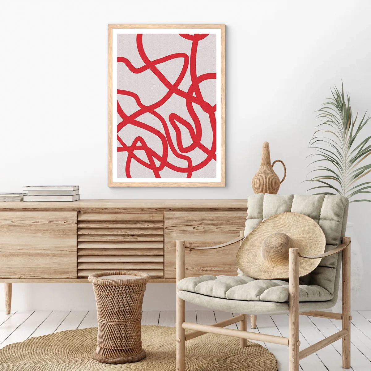Poster in cornice rovere chiaro - Rosso su bianco - 30x40 cm